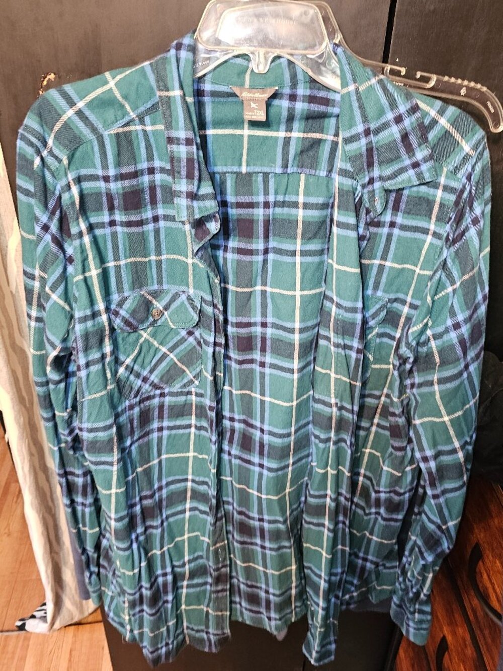 ❤️GUC Women's Size XXLT Eddie Bauer Blue/Green Plaid Flannel